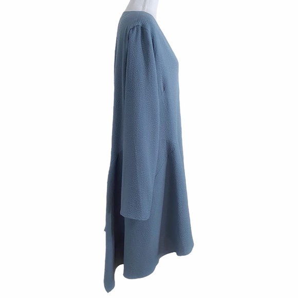 BCBGMAXAZRIA ROBYN BLUE GREY TEXTURED LONG SLEEVE HIGH LOW DRESS - L - Picture 3 of 9